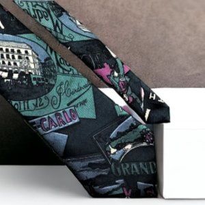 5/$25 Vintage Korean Silk Tie Colorful Monte Carlo Print | Peachick